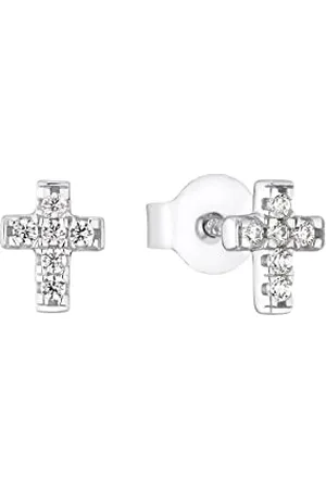 QS by s.Oliver Stud earrings 925 sterling silver girl children earrings, with cubic zirconia synth, 0.6 cm, silver, cross, Comes in jewelry gift box, 2034853