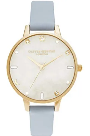 Olivia Burton Analogue Quartz Watch for Women with Chalk Blue Leather Strap - OB16GD31
