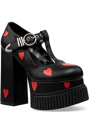 Lamoda Distant Lovers Creeper Platform Heels with Red Hearts, UK 5