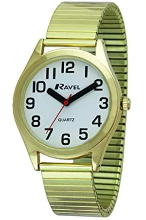 Ravel Unisex Super Bold Sight Aid Watch with Big Numbers on Stainless Steel Expander Bracelet - Gold Tone