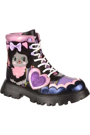 Irregular Choice Cutest Kitty Ankle Boots Pink Chunky Lace Up Womens Cats 5