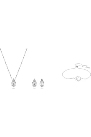 Swarovski Attract set, Pear cut, , Rhodium plated & Infinity bracelet, Infinity and heart, , Rhodium plated