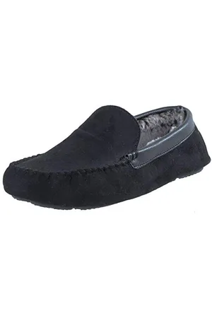 Ego Mens Luxury Faux Suede Moccasin Slippers - Traditional Full Loafer Slippers With Microsuede Upper and Soft Warm Faux Fur Lining Hard Wearing Outer TPR Sole Colour Adults UK Shoe Size 11