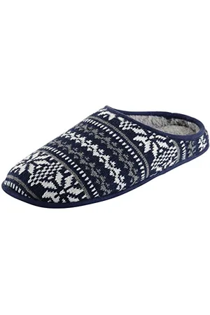 Ego Mens Fairisle Slippers with Non-Slip Sole & Faux Sheepskin Lining - , UK 7