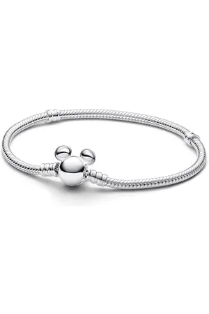 PANDORA Disney snake chain sterling silver bracelet with Mickey Mouse clasp, 17