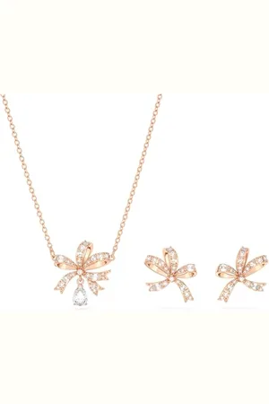 Swarovski Volta set, Bow, White, Rose gold-tone plated