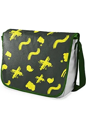 Bonamaison Digitally Printed Messenger School Bag with Khaki Strap for Students, Cross Body Bag, Courier Bag, Shoulder Bag for School, Back to School, Size: 29x36 cm