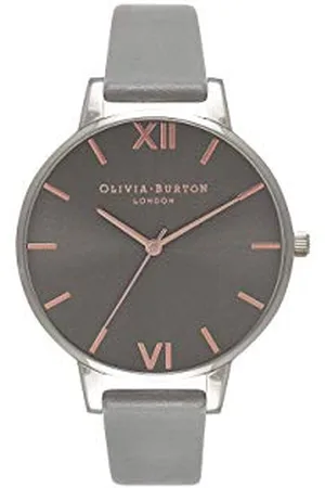 Olivia Burton Analogue Quartz Watch for Women with Dark Grey Leather Strap - OB16BD90