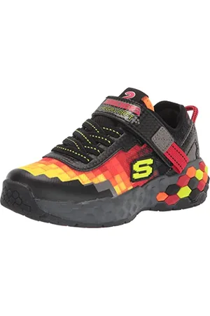 Skechers 402204L BKRD Sneaker, Black & Red Textile/Synthetic/Red & Orange, 9.5 UK