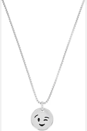 QS by s.Oliver Chain with pendant stainless steel boys children necklace, 40+3 cm, silver, smiley, Comes in jewelry gift box, 2034938