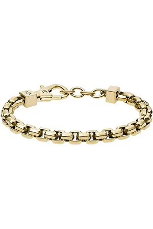 Armani Exchange Bracelet for Men , Inner length: 185-205mm / Size chain link: 8x8x4mm Gold Stainless Steel Bracelet, AXG0046710