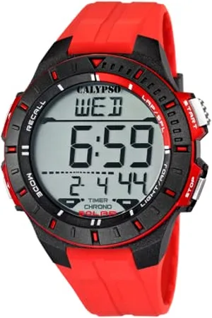 Calypso Unisex Digital Watch with LCD Dial Digital Display and Red Plastic Strap K5607/5