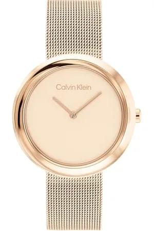 Calvin Klein Analogue Quartz Watch for Women Twisted Bezel Collection with Stainless Steel Mesh or Leather Bracelet
