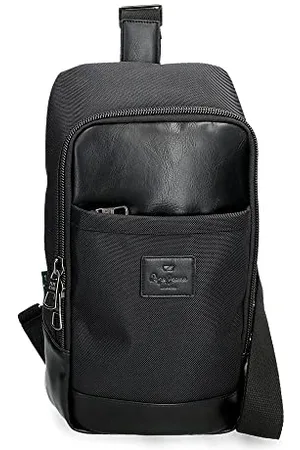 Pepe Jeans Sander Black Crossbody Bag 18x35x9 cm Polyester with Synthetic Leather details
