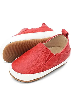 Dotty Fish Leather Infant Casual Shoes. Baby Boys Girls Slip-on Rubber Sole Trainers. First Walkers. Non-Slip ‘Stomp’ Toddler Shoes (7 UK Child)