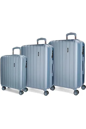 MOVOM Wood Blue Luggage Set 55/65/75 cm Rigid ABS TSA Lock 220 Litre 4 Double Wheels Hand Luggage
