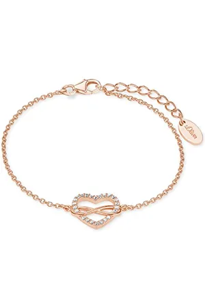 QS by s.Oliver Bracelet 925 Sterling silver woman bracelet, with zirconia synth., 17+3 cm, rose-colored, heart, comes in jewelry gift box