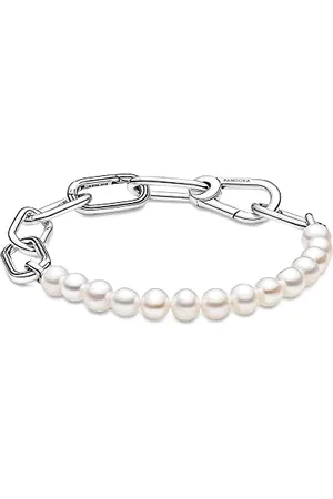 PANDORA ME Sterling Silver Link Chain Bracelet With Freshwater Cultured Pearl For Medallion Charms, Size 23