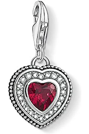 Thomas Sabo Women Charm Pendant Heart with Stone Charm Club 925 Sterling Silver 1478-640-10