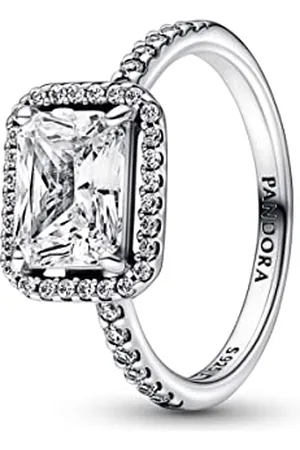 PANDORA Timeless Sterling Rectangular Sparkling Halo ring with clear cubic zirconia, 52