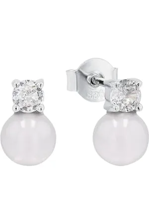 Amor Stud earrings 925 Sterling woman earrings, with zirconia synth., with shell pearl, 1 cm, , comes in jewelry gift box