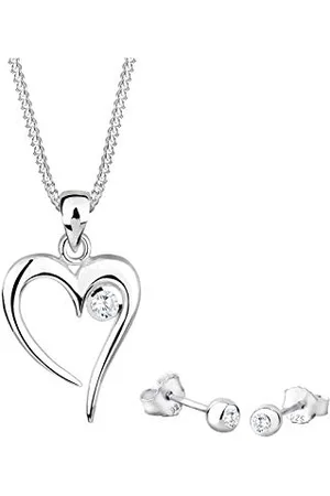 Elli Women 925 Silver Necklace and Earring Set with Heart Symbol and Zirconia of Length 45cm