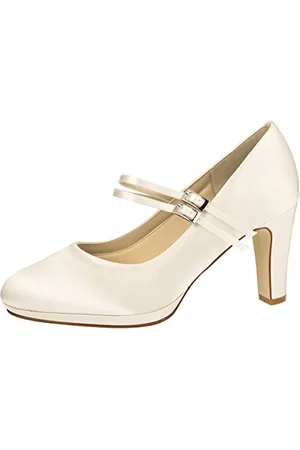 Rainbow Club Annette Bridal Shoes - Ladies, Pumps, Straps, Ivory, Simple, Comfortably Padded, Simple, Comfortably Padded, Satin - high Heels in Size 38 EU (UK 5)