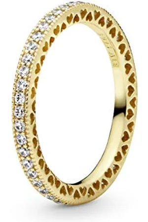 PANDORA Signature Hearts of 14k gold-plated with clear cubic zirconia ring, 54
