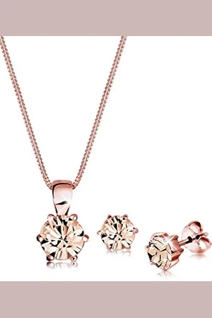Elli Jewelry Set Ladies Classic Solitaire Pendant Set Stud Earrings with Crystals in 925 Sterling Silver Rose Gold Plated