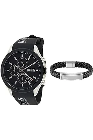 HUGO BOSS Watches and Jewelry Chronograph Watch and Black Leather Bracelet for Men