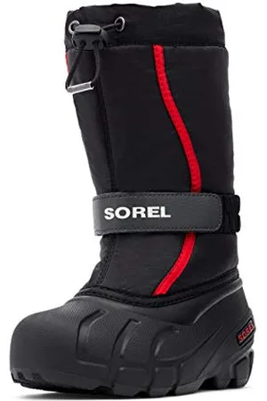 sorel KIDS FLURRY Waterproof Unisex Kids Snow Boots, Black (Black x Bright Red) - Youth, 3 UK
