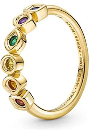 PANDORA Marvel Infinity 14k -plated ring with royal green, royal blue, salsa red, royal purple, honey coloured and yellow crystal, 56
