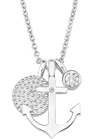 QS by s.Oliver Necklace with pendant 925 Sterling woman necklace, with zirconia synth., 40+5 cm, , anchor, comes in jewelry gift box