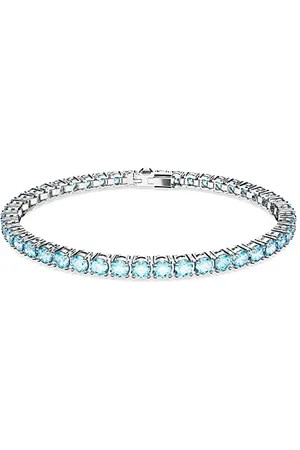 Swarovski Matrix Tennis bracelet, Round cut, Blue, Rhodium plated, S
