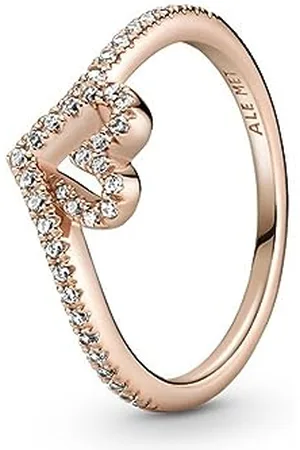 PANDORA Sparkling Wishbone Heart 14k -plated ring with clear cubic zirconia, 52