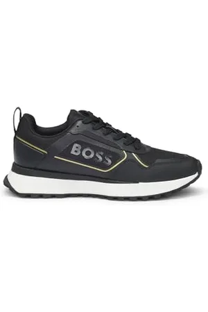 HUGO BOSS Mens Jonah Runn Mixed-Material Trainers with Large Side-Panel Logo Size 6