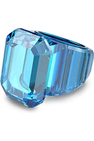 Swarovski Lucent Ring, Blue Octagon Cut Crystal and Blue Crystal Band with Metal Inlay, from the Lucent Collection, Size 55