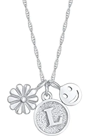 Elli Necklace Ladies Flower Smiley Disc Pendant Letter L In 925 Sterling
