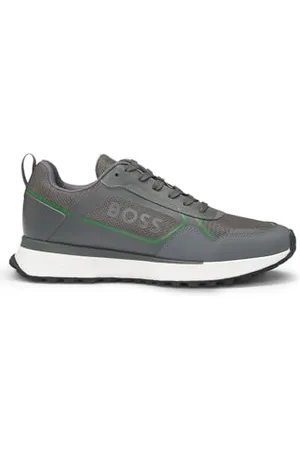 HUGO BOSS Mens Jonah Runn Mixed-Material Trainers with Large Side-Panel Logo Size 10