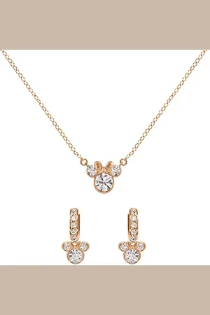 Disney Minnie Mouse Plated Clear Crystal Hoop Earrings & Necklace Set SF00488PRWL.PH