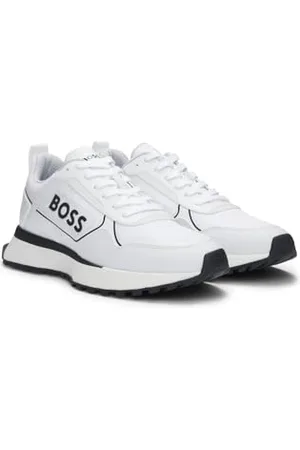 HUGO BOSS Mens Jonah Runn Mixed-Material Trainers with Large Side-Panel Logo Size 9