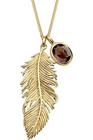 Elli Necklace Feder Boho Hippie Rauchquartz 925 Silber