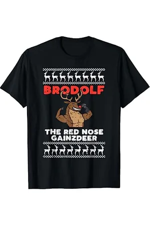 BoredKoalas Christmas Clothes Holiday Xmas Gifts Brodolf Gains Reindeer Funny Gym Ugly Christmas Lifter Gift T-Shirt