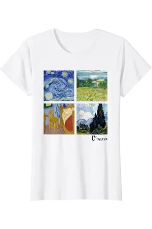 Vincent Van Gogh Art Aesthetic Paintings Womens Van Gogh Painting Collage with Starry Night Vincent Van Gogh T-Shirt