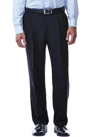 HAGGAR MensHD00219Eclo Stria Gab Expandable Waist Pleat Front Dress Pant Dress Pants - Gray - 36W x 29L