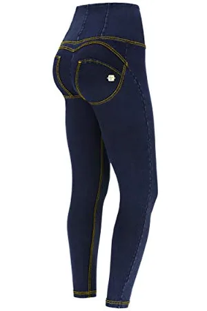 Freddy Shaping Ankle-Length high-Rise WR.UP® Super Skinny Trousers - Dark Jeans-Yellow Seam - Extra Small