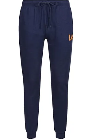 Lee Men’s Lounge Pants in Denim Blue 100% Cotton, Standard Fit Loungewear with Stretch Elastic Branded Waistband and Cuffed Ankles, Easy Fit Casual Jogger Spwear