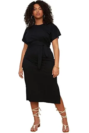 Trendyol FeMan Plus Size Midi Jersey Dress Regular fit Knit Plus Size Dress