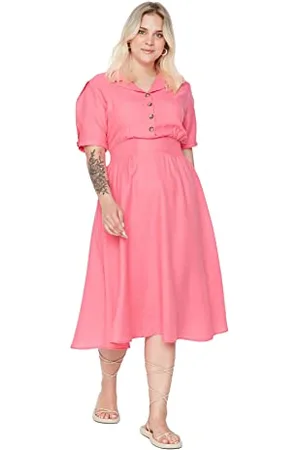 Trendyol Women Plus Size Midi A-line Relaxed Woven Plus Size Dress