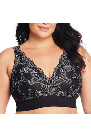 Glamorise Full Figure Plus Size Bramour Lexington Lace Plunge Bralette Wirefree #7013